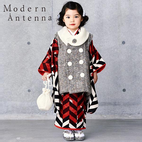 七五三 着物 3歳 購入 着物 浴衣 和小物 フルセット 着物 レトロ ブランド 被布セット Modern 子ども服 シューズ 女の子 白 黒 6点フルセット 牡丹 Antenna グレー 京都きもの町 モダンアンテナ 人気順