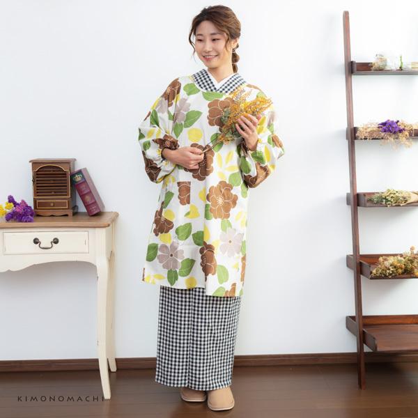 宅配便配送 ロング丈 割烹着 ブラウンフラワー 日本製 オシャレ かわいい 綿割烹着 ロング割烹着 着物割烹着 エプロン 母の日 敬老の日 送料無料 メール便不可 Pipal Co Jp