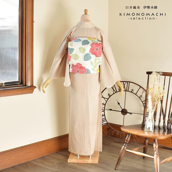 伊勢木綿 洗える着物 単品 「小格子 桃色×山吹色」 お仕立て上がり