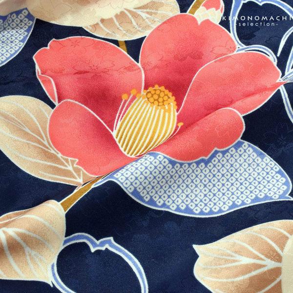 二尺袖着物 単品「紺地 椿」お仕立て上がり レディース 洗える着物 二尺袖