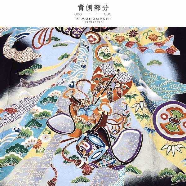 男の子のお宮参り産着 祝い着「黒地 龍に兜、鐙」熨斗目 のしめ 一つ身