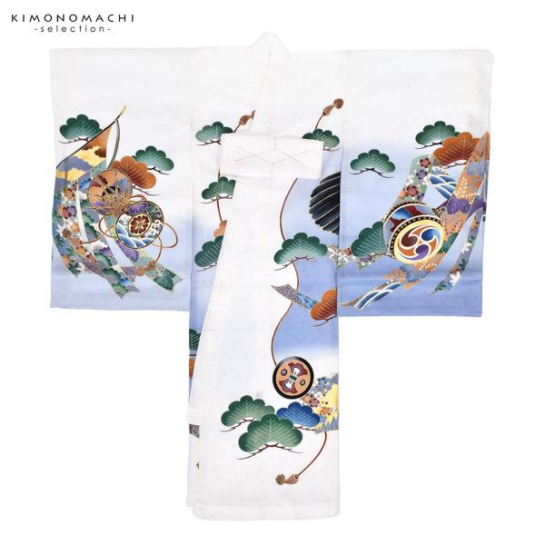 男の子のお宮参り産着 祝い着「白地 鷹に兜 地紙」熨斗目 のしめ