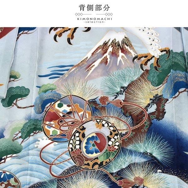 男の子のお宮参り産着 祝い着「紺青 鷹に富士 鼓」熨斗目 のしめ