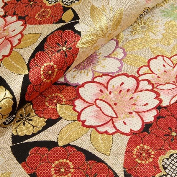 ブランド登録なし (中古品)振袖 帯 振袖用袋帯 「金 七宝に八重桜 