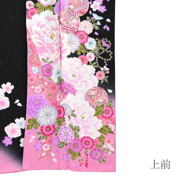 (新古品)お仕立て上がり 振袖単品 「黒地　八重桜、牡丹に手毬」 振り袖 着物 レディース 成人式 結婚式 結納 パーティー 晴れ着 (メール便不可)の画像