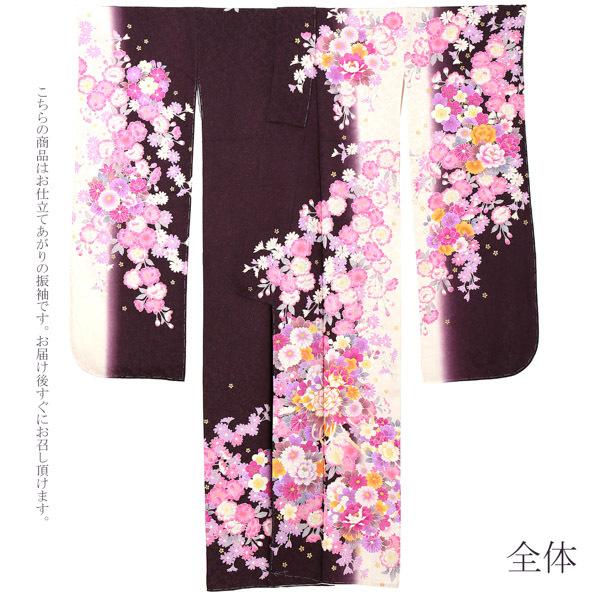 (新古品)お仕立て上がり 振袖単品 「アイボリー×マルーン　桜、牡丹の花束」 振り袖 着物 レディース 成人式 結婚式 結納 パーティー 晴れ着 (メール便不可)の画像