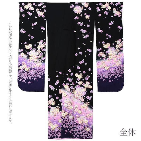 (新古品)お仕立て上がり 振袖単品 「黒地　桜、雪輪」 振り袖 着物 レディース 成人式 結婚式 結納 パーティー 晴れ着 (メール便不可)の画像