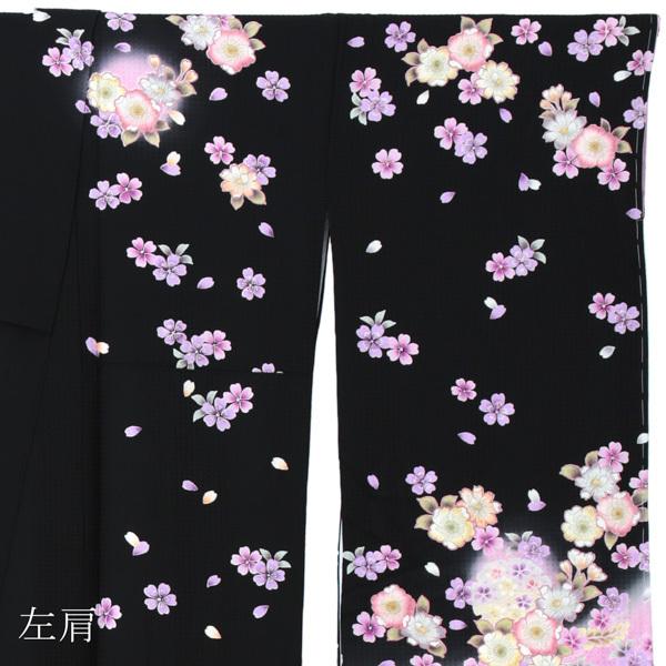(新古品)お仕立て上がり 振袖単品 「黒地　桜、雪輪」 振り袖 着物 レディース 成人式 結婚式 結納 パーティー 晴れ着 (メール便不可)の画像