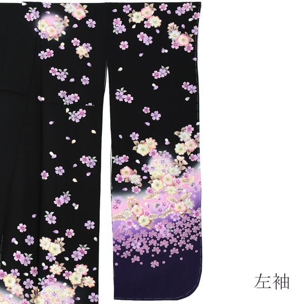 (新古品)お仕立て上がり 振袖単品 「黒地　桜、雪輪」 振り袖 着物 レディース 成人式 結婚式 結納 パーティー 晴れ着 (メール便不可)の画像