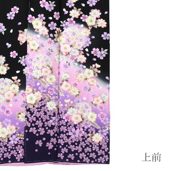 (新古品)お仕立て上がり 振袖単品 「黒地　桜、雪輪」 振り袖 着物 レディース 成人式 結婚式 結納 パーティー 晴れ着 (メール便不可)の画像