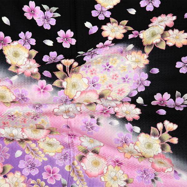 (新古品)お仕立て上がり 振袖単品 「黒地　桜、雪輪」 振り袖 着物 レディース 成人式 結婚式 結納 パーティー 晴れ着 (メール便不可)の画像