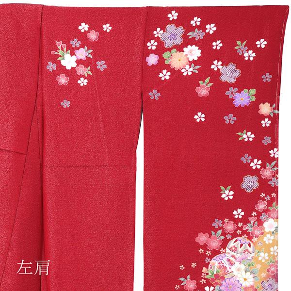 (新古品)お仕立て上がり 振袖単品 「赤地　銀通し　桜に手毬」 振り袖 着物 レディース 成人式 結婚式 結納 パーティー 晴れ着 (メール便不可)の画像