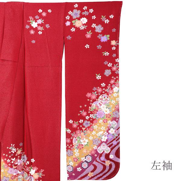 (新古品)お仕立て上がり 振袖単品 「赤地　銀通し　桜に手毬」 振り袖 着物 レディース 成人式 結婚式 結納 パーティー 晴れ着 (メール便不可)の画像