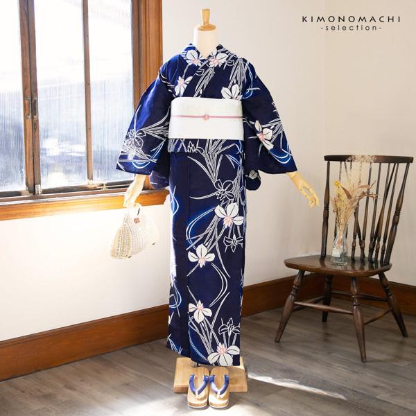 浴衣 レディース 単品 お仕立て上がり浴衣 プレタ「紺地 流水に杜若