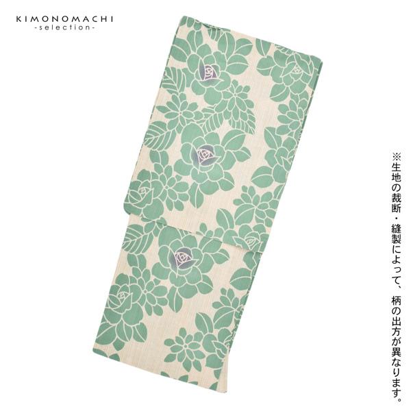 浴衣 レディース 単品 お仕立て上がり浴衣 プレタ「生成り色×青磁色 薔薇」先染め 和布流 Fサイズ 大人 モダン ブランド浴衣（メール便不可)＜H＞ss2603ykl15の画像