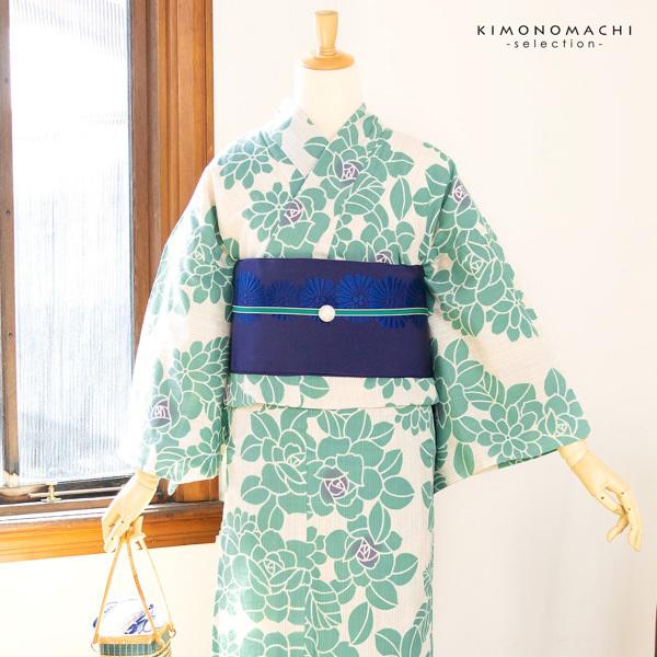 浴衣 レディース 単品 お仕立て上がり浴衣 プレタ「生成り色×青磁色 薔薇」先染め 和布流 Fサイズ 大人 モダン ブランド浴衣（メール便不可)＜H＞ss2603ykl15の画像