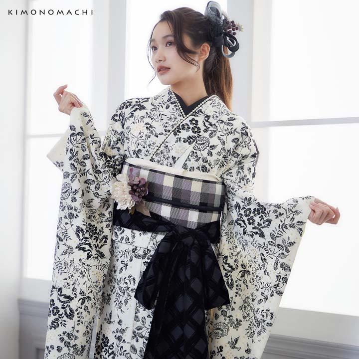 しごき 振袖用 「インクブラック×黒、チェック」 志古貴 豪華