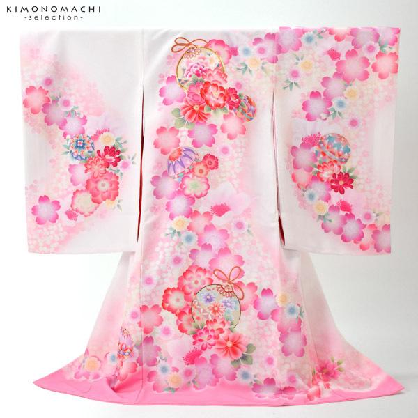 女の子のお宮参り産着 祝い着 「白×ピンク 鈴に桜」 一つ身 一ツ身 初