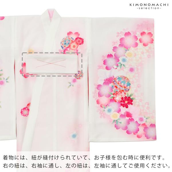 女の子のお宮参り産着 祝い着 「白×ピンク 鈴に桜」 一つ身 一ツ身 初