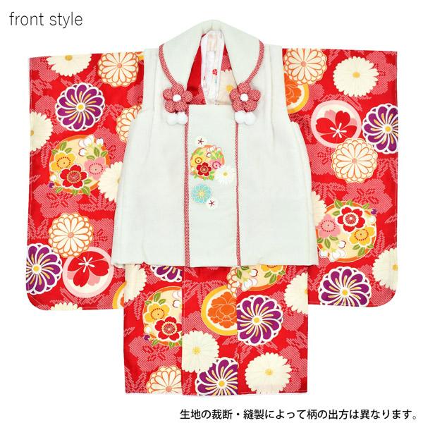七五三 着物 3歳 女の子 ブランド被布セット komachi kids 「白、赤地