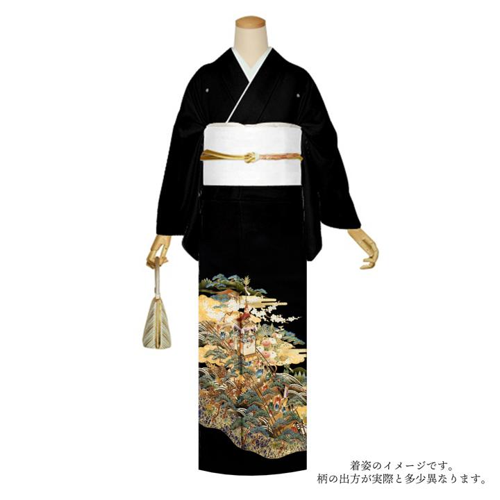 黒留袖　正絹　未仕立て 正絹黒留袖 未仕立て 仮絵羽 流水と鶴に四季の花柄 礼装 黒留め袖 新品
