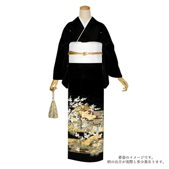 商談中特別価格作家物 黒留袖　お仕立て上りフォーマル 落款あり 訳アリ)黒留袖 お仕立て上がり 単品「地紙に鶴」正絹 紋入れ代込み