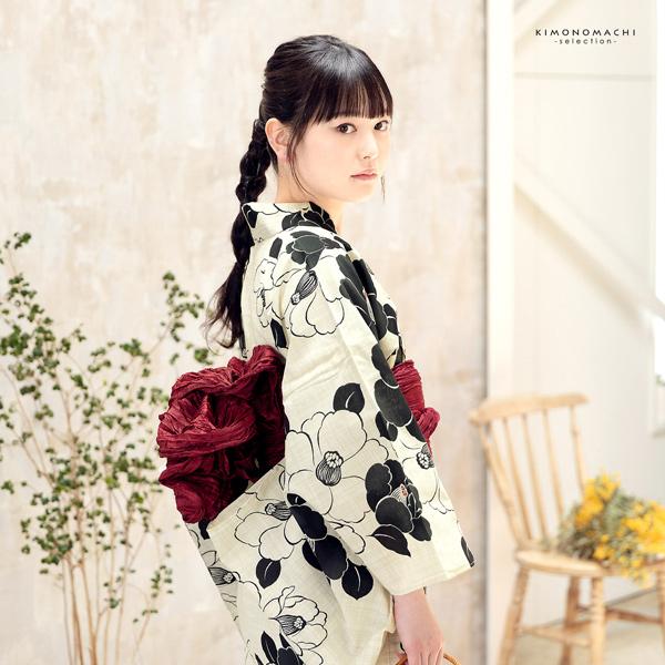浴衣 レディース 女性浴衣単品「生成り色 椿 0NT-3」綿浴衣 プレタ浴衣