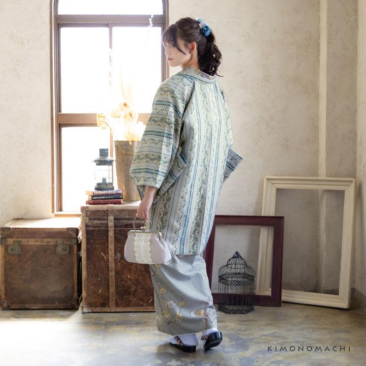 KIMONOMACHI 羽織 単品 オリジナル「縞すずらん ベージュ×グリーン