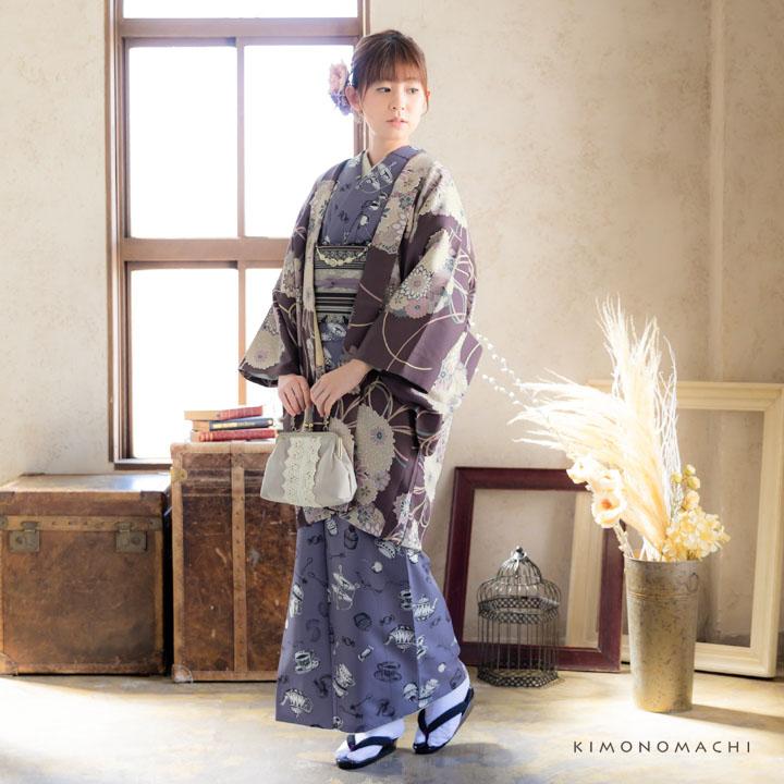 KIMONOMACHI 羽織 単品 オリジナル「花くす玉 紫鳶色」ポリエステル