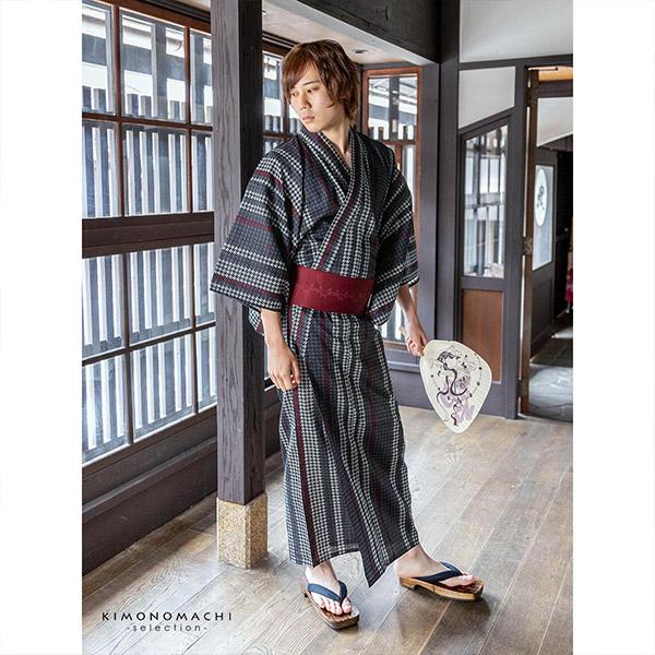 27日締め切り画像の帯+お任せ帯締め+落ち着いたお任せ下駄◆伝統ちどり格子浴衣 27日締め切り画像の帯+お任せ帯締め+落ち着いたお任せ下駄
