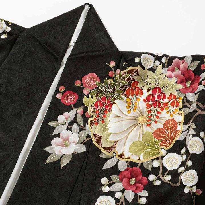 未仕立て 振袖 22点セット「PRIME 黒 雪輪に竹梅椿」仮絵羽
