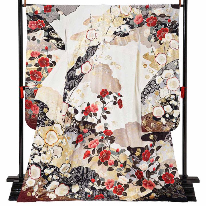 未仕立て 振袖 22点セット「SACRA 白 梅椿に霞」仮絵羽 振り袖 正絹