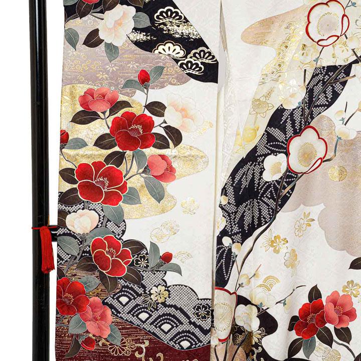 未仕立て 振袖 22点セット「SACRA 白 梅椿に霞」仮絵羽 振り袖 正絹