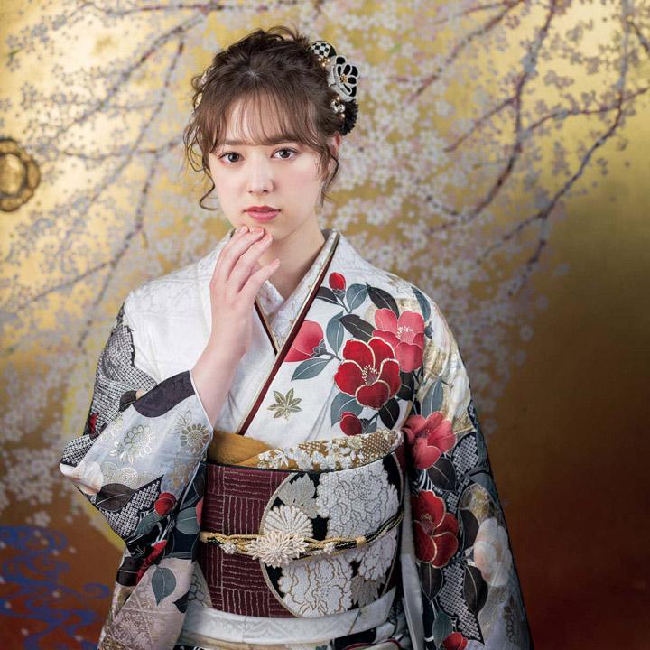 未仕立て 振袖 22点セット「SACRA 白 梅椿に霞」仮絵羽 振り袖 正絹