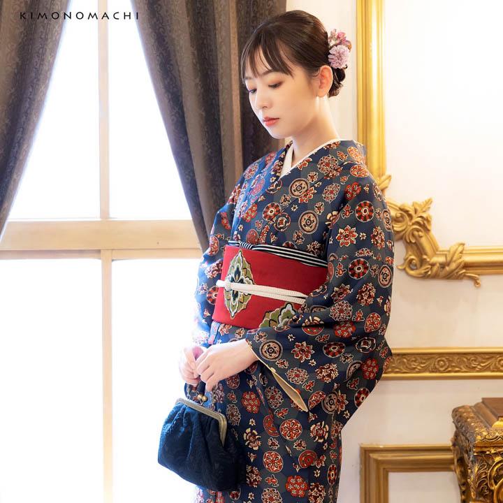 KIMONOMACHI 京袋帯 単品 数量限定 オリジナル「赤 花菱」ポリエステル