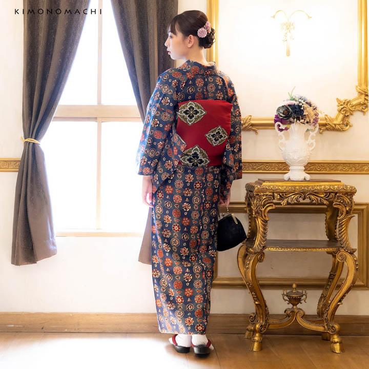 KIMONOMACHI 京袋帯 単品 数量限定 オリジナル「赤 花菱」ポリエステル