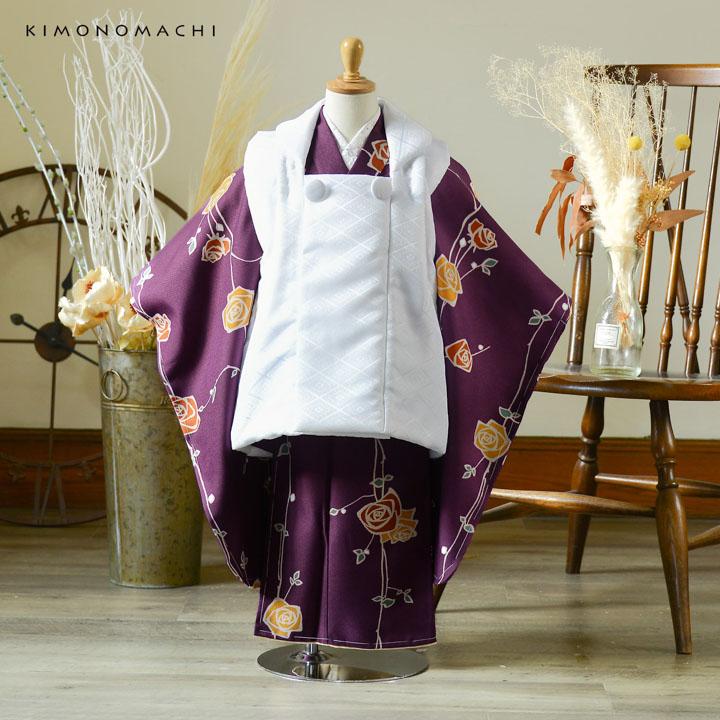 七五三 3歳 着物 単品「ばら 紫色」子供着物 三才のお祝い着 3才向け 小紋 KIMONOMACHI オリジナル(メール便不可)の画像