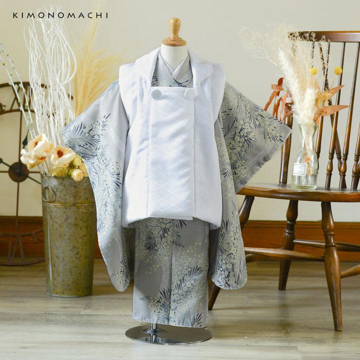 七五三 3歳 着物 単品「ミモザに立涌 灰青」子供着物 三才のお祝い着 3才向け 小紋 KIMONOMACHI オリジナル(メール便不可)の画像