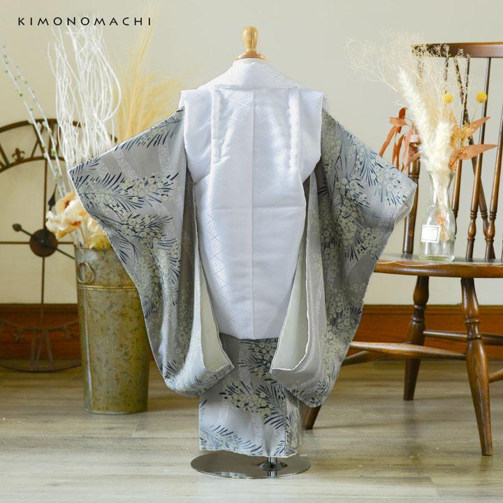 七五三 3歳 着物 単品「ミモザに立涌 灰青」子供着物 三才のお祝い着 3才向け 小紋 KIMONOMACHI オリジナル(メール便不可)の画像