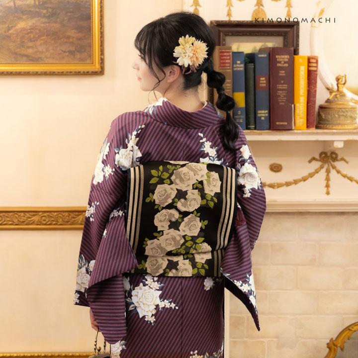 KIMONOMACHI 洗える着物 袷着物単品「ストライプブーケ プラム