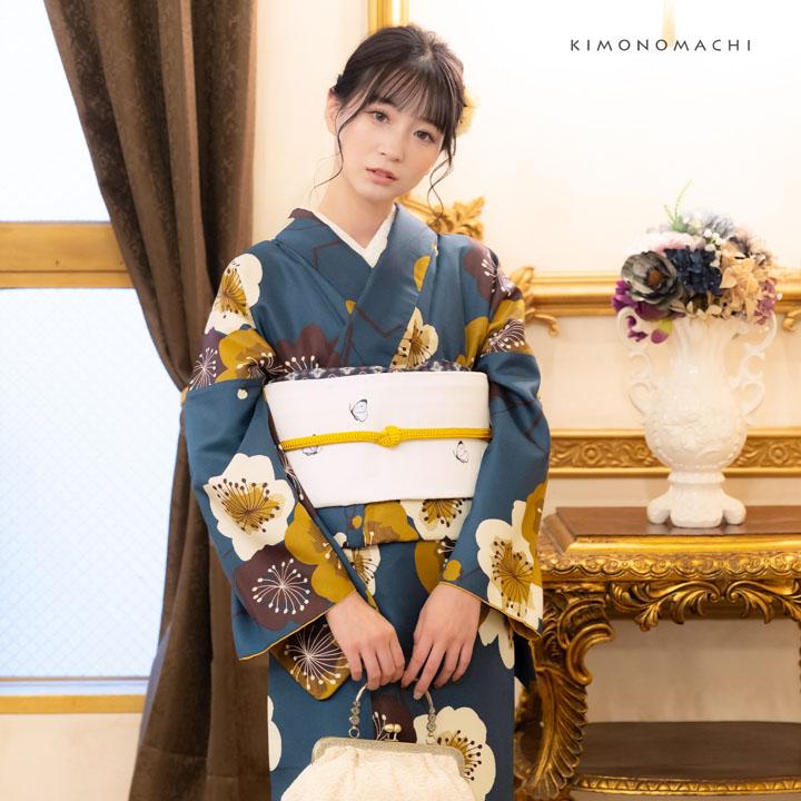 KIMONOMACHI 洗える着物 袷着物単品「梅 青緑」KIMONOMACHI オリジナル