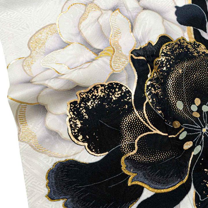 未仕立て 振袖 22点セット「星乃夢奈 白x黒 牡丹」仮絵羽 振り袖 正絹