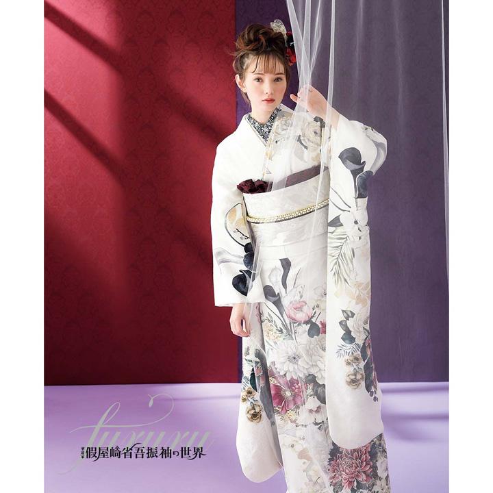 未仕立て 振袖 22点セット「FURURU 白 洋花のリース」仮絵羽 振り袖