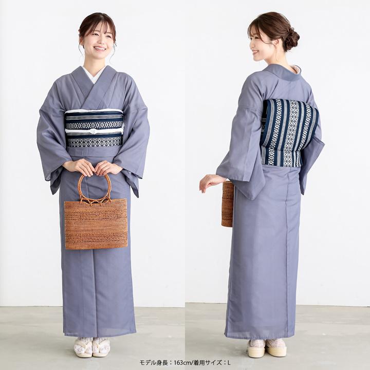 レディース 夏着物 色無地 絽（駒絽）洗える単衣着物 「濃藍・千草色・藤鼠」S/M/L/LL ポリエステル 単衣 涼しい 女性 女着物 茶道 お盆 KIMONOMACHI オリジナルの画像