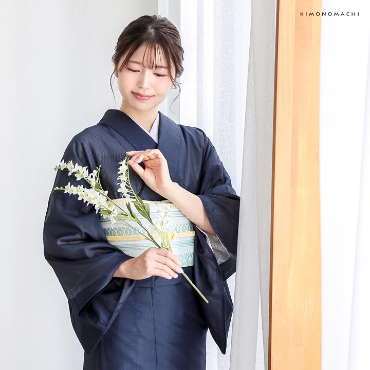 レディース 夏着物 色無地 絽（駒絽）洗える単衣着物 「濃藍・千草色・藤鼠」S/M/L/LL ポリエステル 単衣 涼しい 女性 女着物 茶道 お盆 KIMONOMACHI オリジナルの画像