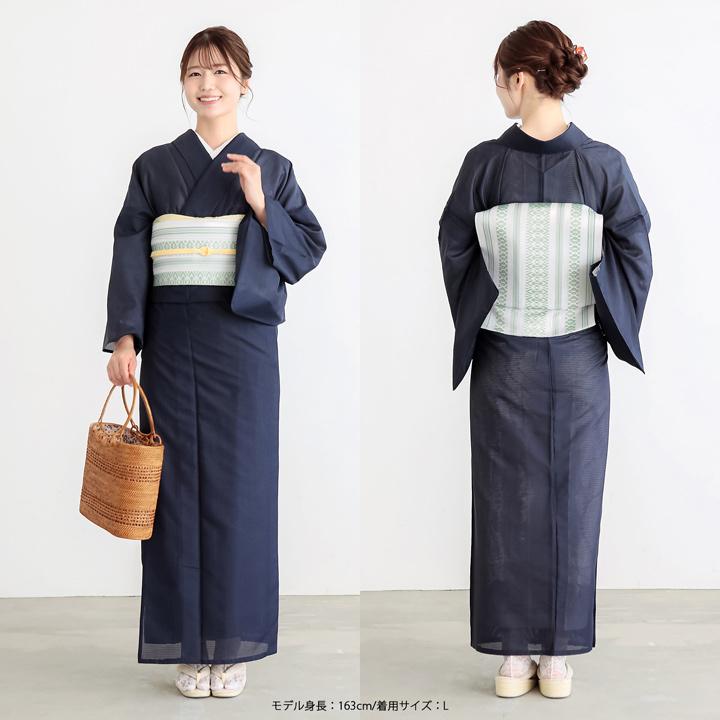 レディース 夏着物 色無地 絽（駒絽）洗える単衣着物 「濃藍・千草色・藤鼠」S/M/L/LL ポリエステル 単衣 涼しい 女性 女着物 茶道 お盆 KIMONOMACHI オリジナルの画像