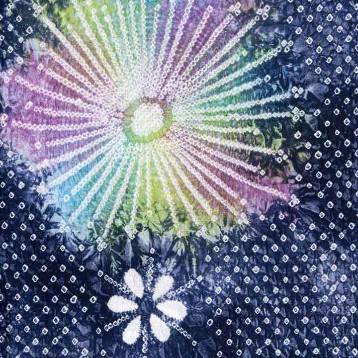 お仕立て上がり絞り浴衣単品 花しぼり「スターライト 紺×虹色」有松