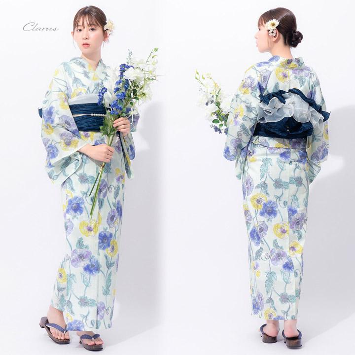 KIMONOMACHI Clarus レディース 女性浴衣 単品「植物図鑑 ブルー系