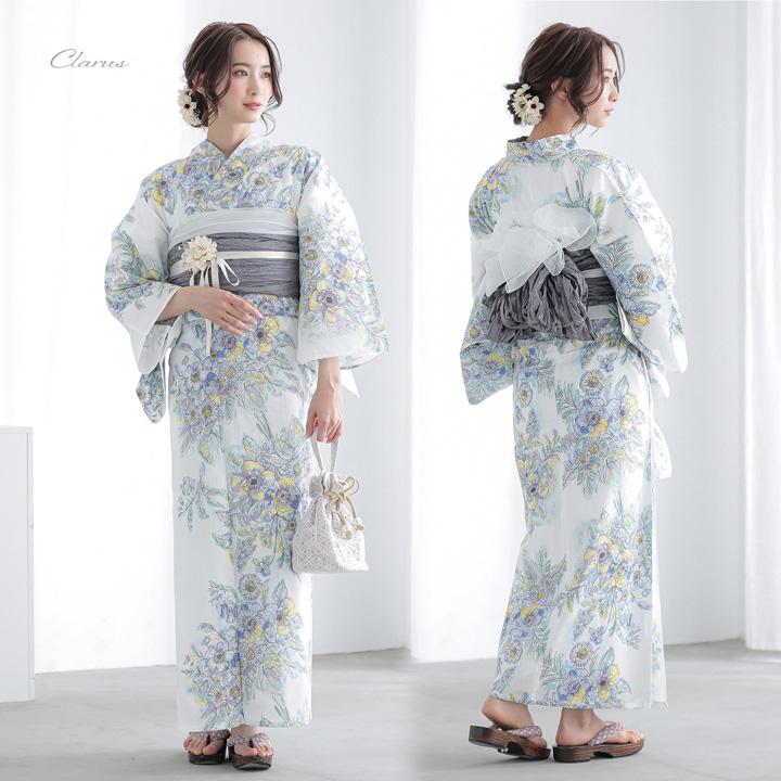 KIMONOMACHI Clarus レディース 女性浴衣 単品「植物図鑑 ブルー系