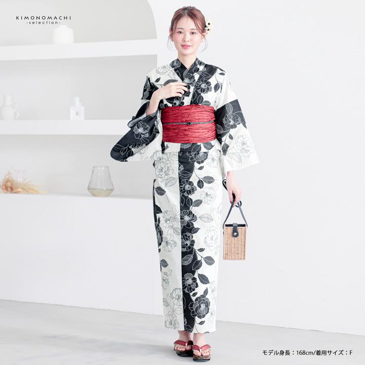 浴衣 レディース 女性浴衣 単品「黒×アイボリー 野ばら」Fサイズ 綿